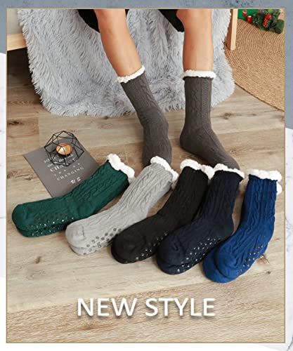 EBMORE Mens Slipper Fluffy Socks Bed Thermal Winter Cosy Cabin Grips Warm Fleece Soft Thick Non Slip Dad Christmas Secret Santa Gifts Stocking Fillers for Men Him Comfy Home Socks (Dark Grey) - Image 6