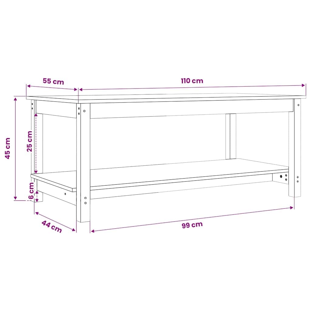 Générique Stolik kawowy z litego drewna sosna szary 110x55x45 cm | Dwupoziomowa konstrukcja, otwarta półka, stabilna rama, uniwersalne zastosowanie w salonie