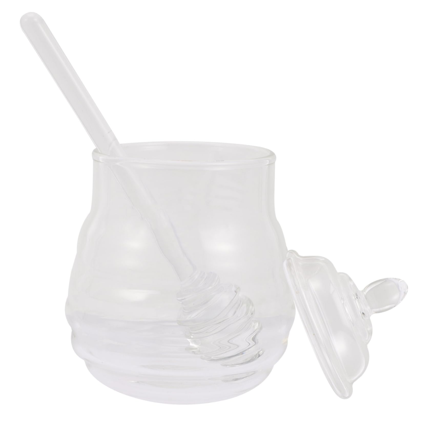 FUNOMOCYA 1Set Clear with Lidded Honey Pot Stirring Rod Elegant Storage for Honey Syrups Dry Foods for Home Bakery Use