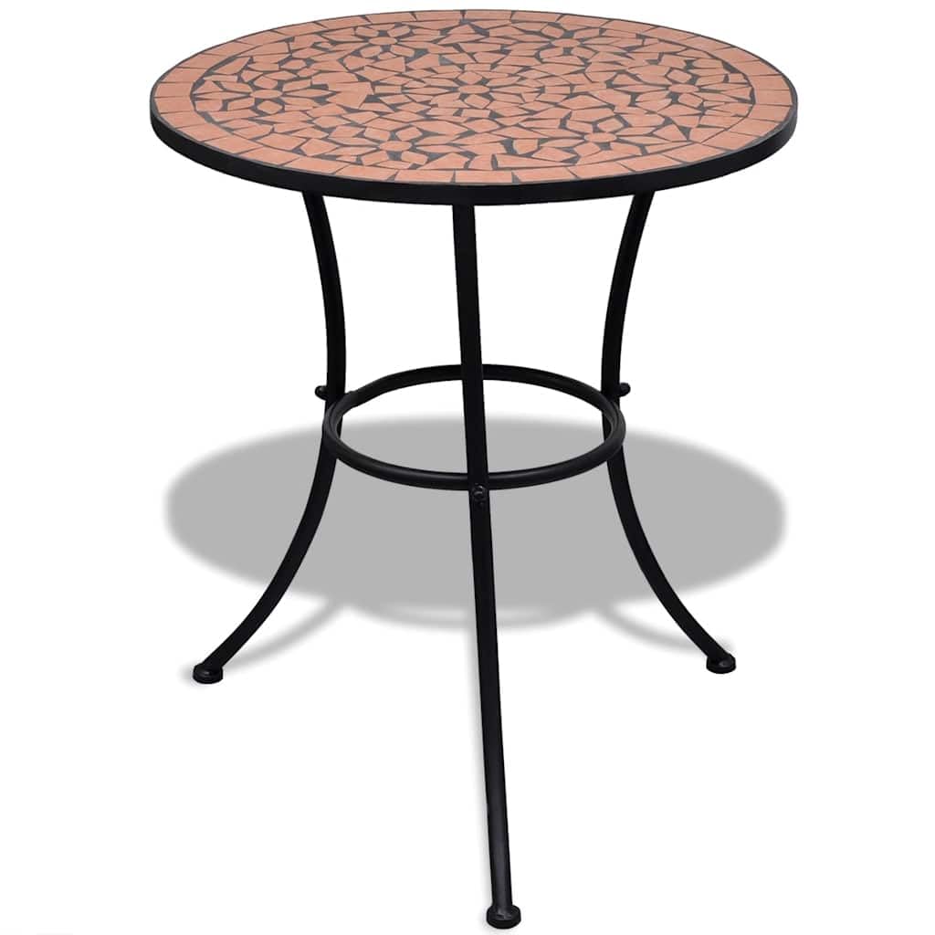 Stolik bistro, terakota, czerwony, 60 cm, okrągły, z mozaiki ceramicznej, odporny na warunki atmosferyczne, stabilny, na balkon, do ogrodu, na taras, stolik pomocniczy, składany, nadaje się do