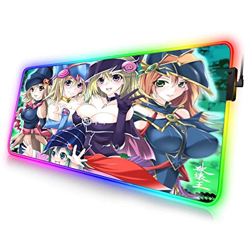 Totem World Trading Card Games Mouse Pad Compatible with Gaming Pokemon Yugioh Magic The Gathering MTG TCG Card Game Table Playmat (5 Dark Magician Girl LED 16 x 35 inches)
