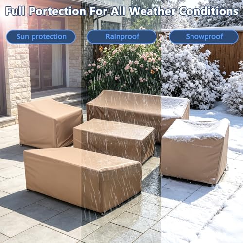 Image of STARTWO Patio Furniture Cover Set, 5 Piece Outdoor Furniture Cover Waterproof, 600D Heavy Duty Lawn Patio Set Covers (Brown,Large)