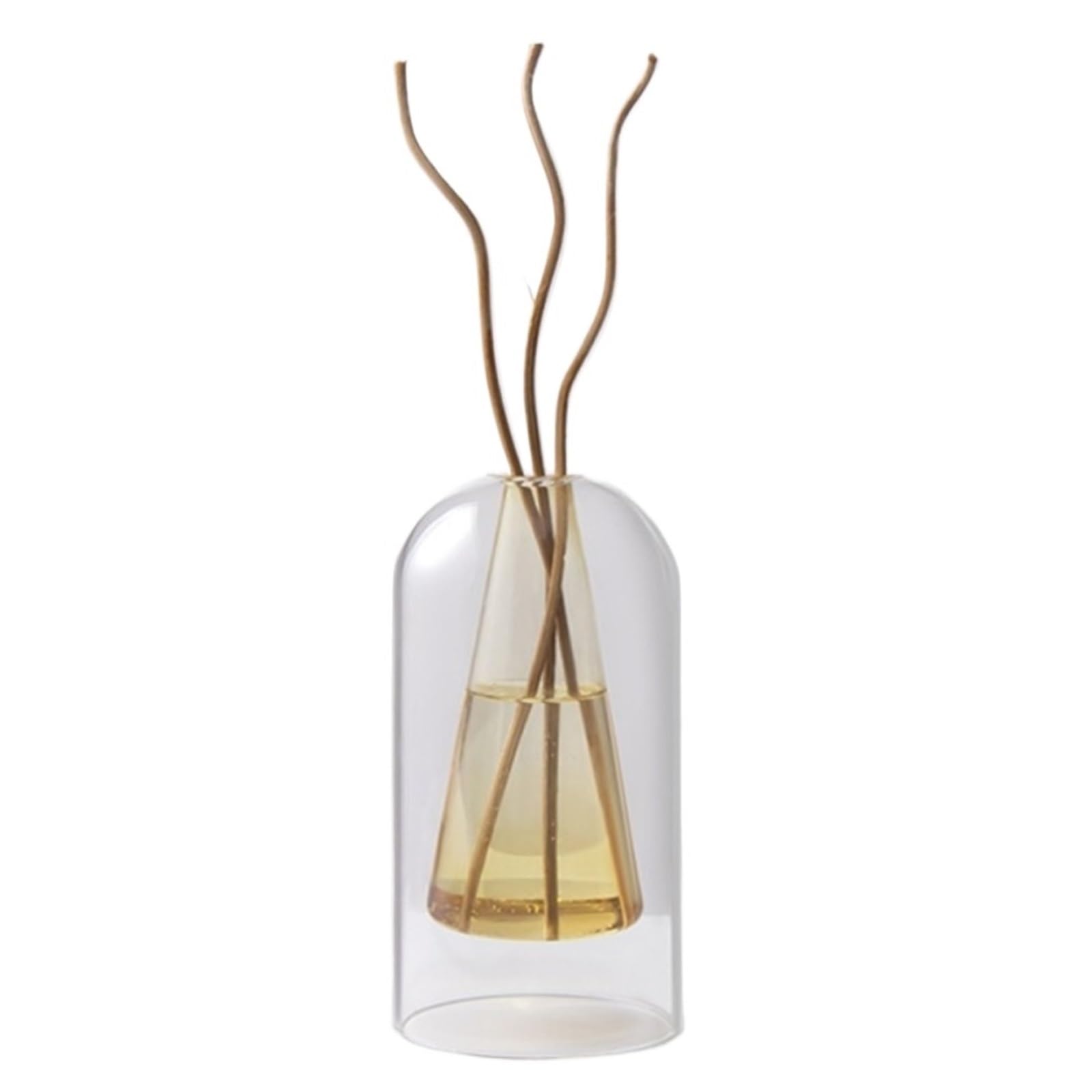 QuxetlRyz Glass Hydroponic Vase Glass Aromatherapy Bottle Double Layered Exquisite Fragrance Diffuser Creative Hydroponic Pot Vase Plant(Yellow)