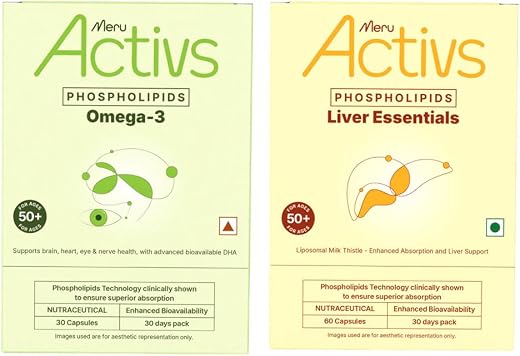 Meru Activs Combo Pack of Phospholipids Omega-3 Supplement (30 Capsules) & Phospholipids Liver Essentials Supplement (60 C...