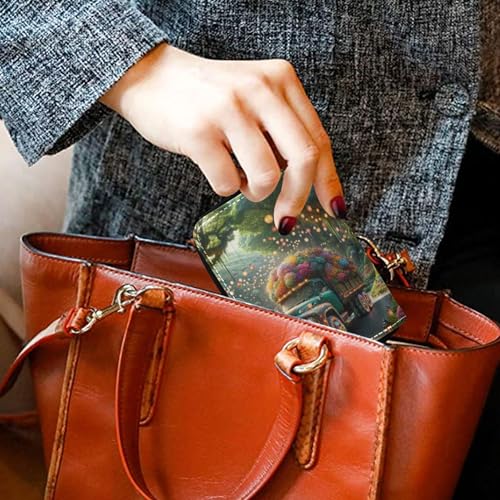 Print Wallet for Women Zip Around RFID Blocking Credit Card Wallets Cute Fantasy Truck Garden Floral Zipper Wallet with Coin Pocket 6