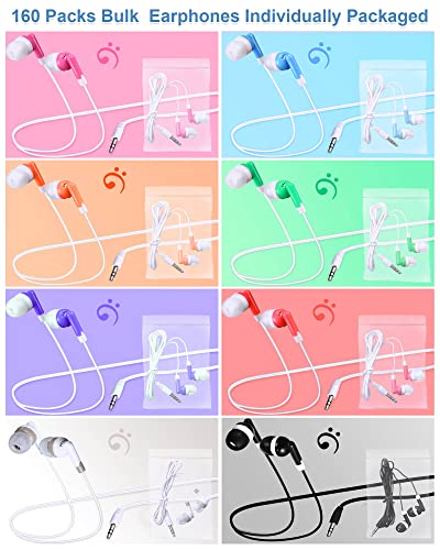 Image of Konohan 160 Packs Bulk Earbuds with Wire Earphones Classroom Wired Headphones for Students Headphones Individually Bagged, 8 Colors Ear Buds Bulk for Classroom School Library (Multicolor)