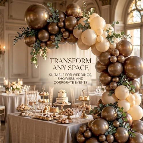 Image of Dark Brown Balloons, 114pcs Coffee Brown Latex Balloon Garland Arch Kit, 18 12 10 5 Inch Different Sizes Pack for BOHO Birthday Halloween Baby Shower Party Decorations