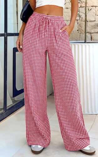 Image of PRETTYGARDEN Womens Pants Elastic Waist Floral Lightweight Palazzo Pants for Women Casual Lounge Wide Leg Pants Woman