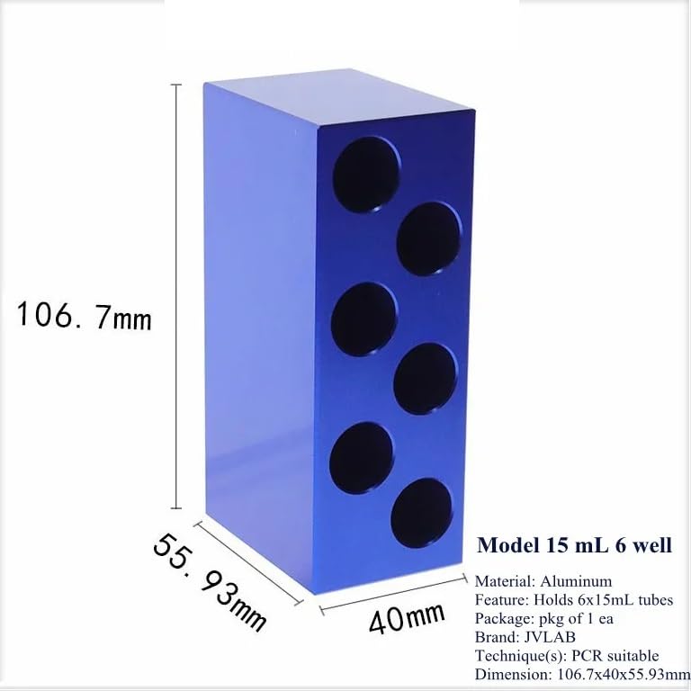 Laboratory Ice Modular PCR Cooler Low-Temperature Thermostat Pre-Cooled Aluminum Ice Box 0.2/1.5/2/5/10/15/50ML Centrifuge Tube Rack 1/PK(15ml 6 Well)