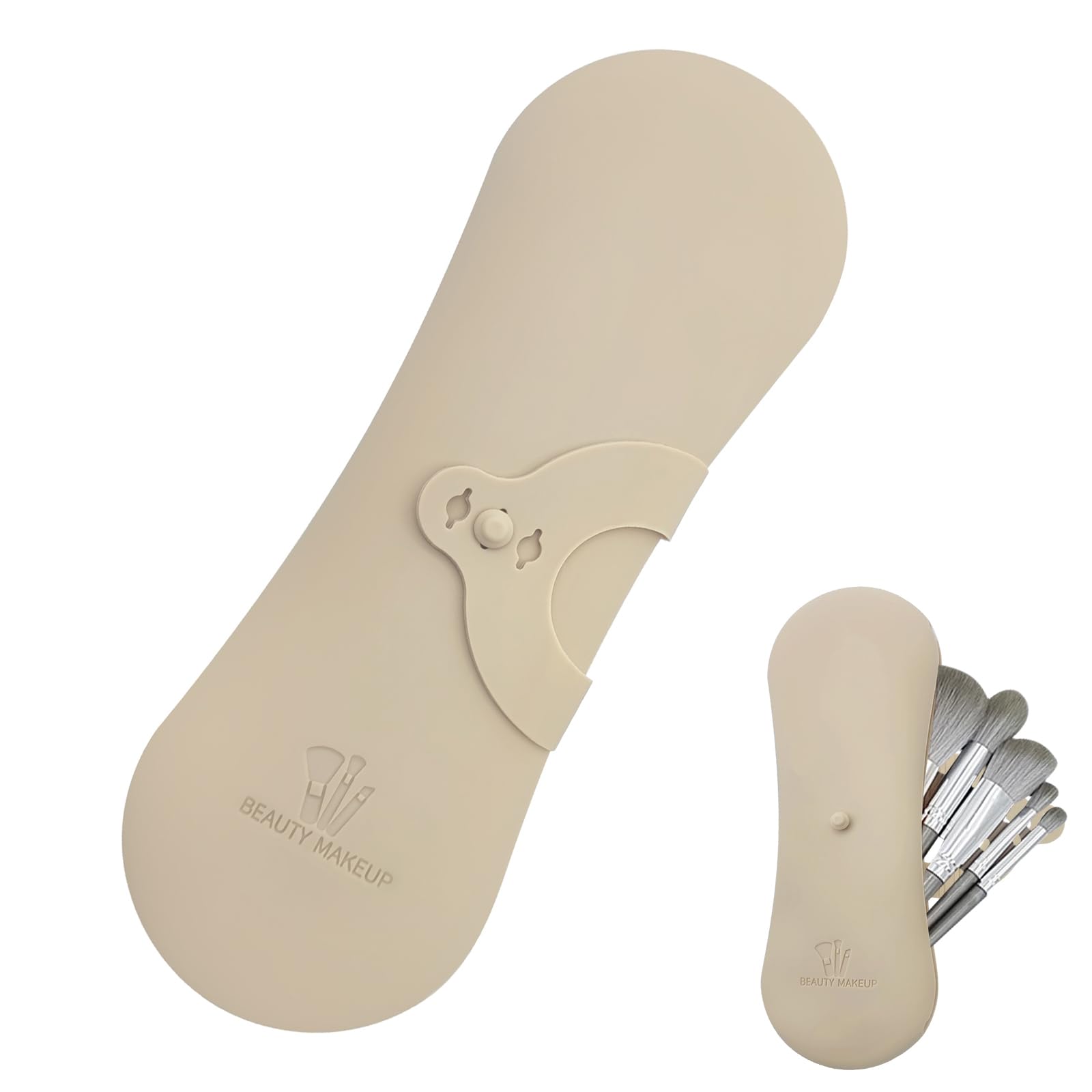 XIXKOLYU® Bolsa de almacenamiento portátil de silicona para brochas de maquillaje, con hebilla lateral, resistente al agua, organizador de viaje, caja de almacenamiento para maquillaje (caqui)