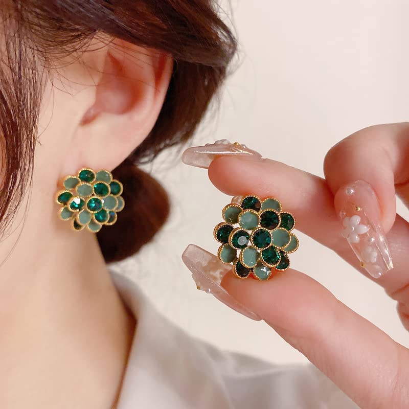 Sonateomber Large Crystal Cubic Zirconia Enamel Statement Flower Leaf Gold Stud Earrings for Women, Cute Big Sparkly Cluster Petal Floral Earings Birthday Prom Accessories Fashion Jewelry Gift3