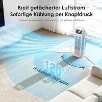 Mobile Klimaanlage ohne Abluftschlauch 6-in-1, Luftkühler mit Wasserkühlung & Luftbefeuchter, Aircooler mit 1200ml Tank, 7m/s Turbo, 36W Leises Mini Klimagerät für Schlafzimmer & Wohnung, Reinweiß – Ansicht 5