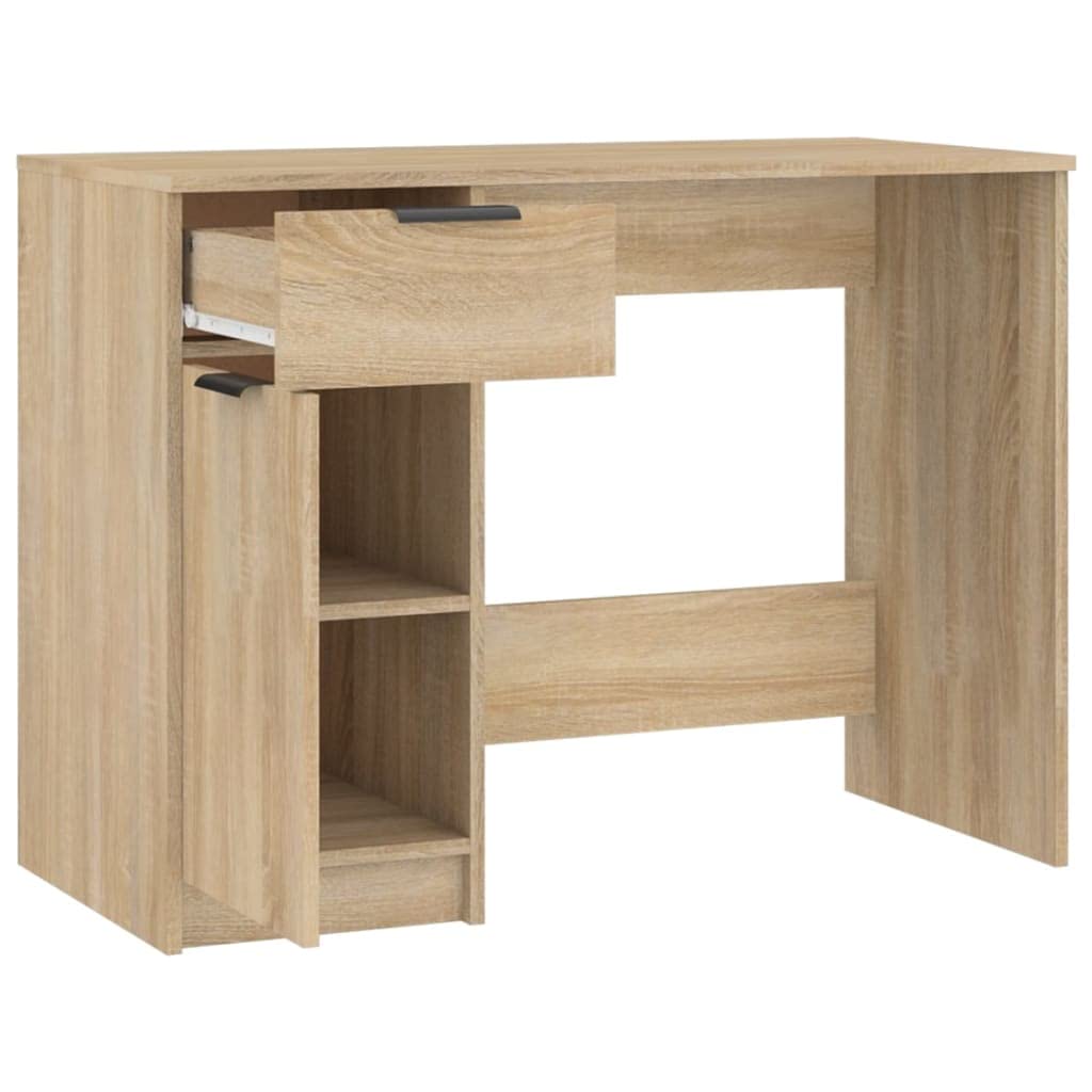Biurko dąb Sonoma z materiału drewnopochodnego 100 x 50 x 75 cm, stół biurowy z szufladą, regał, stolik pod komputer do domowego biura, miejsca pracy z porządkiem dzięki półce