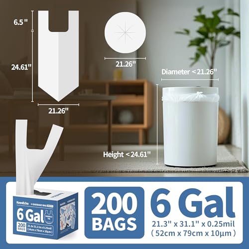 Small Trash Bags with Handles 6 Gallon 200 Count White - Ocean Plastic Upcycling - Plastic Garbage Bags, Can Bin & Waste Basket Liner for Kitchen, Bathroom, Office and Pets by KeenEcho - Image 7