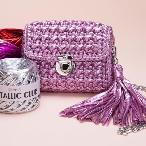Image of YarnArt Metallic Club - Super Bulky T-Shirt Yarn, 100% Polyester, 6.35 oz (180g), 60 yds (55m), Shiny Multicolor Thread for Handbags, Chic Night Bags, and Crochet Projects (8105)