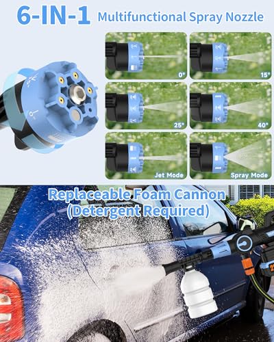 Image of Brushless Cordless Power Washer, 1500PSl Battery Power Washer | Portable Power Washers Battery Operated with 2 Batteries, 6-in-1 Nozzle /3-Modes Adjustable, 21V 4.0Ah, Blue