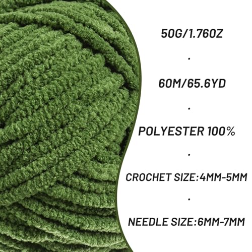 Image of 4 Packs Plush Chenille Chunky Crochet Yarn - Baby Yarn for Crocheting Soft - Velvet Yarns Knitting for Blankets Crafts - Fluffy Amigurumi Yarns 200g /262.5yds (4 Pine Green)