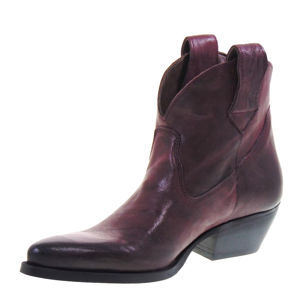 500 Texani Bassi Donna Pelle Tacco Western 4Cm Suola Gomma Gambale Caviglia