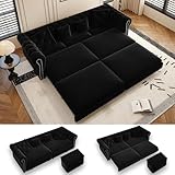 LuxyHoom 89' King Pull Out Sofa Bed, Velvet Chesterfield Sleeper Sofa Couch, 3 in 1 Convertible Tufted Futon Couches with Ottoman for Living Room, Small Space, Apartment, Office, Bedroom, Black