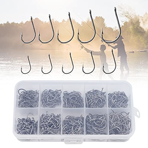 600 Stück Angelhaken, 10 Größen, Karbonstahl, Angelhaken mit Widerhaken, Meeresfischhaken mit Kunststoffboxen, Ösen… – Bild 5
