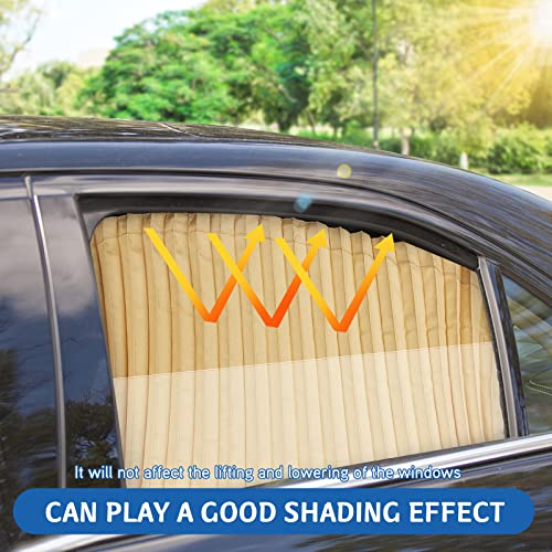Image of ZATOOTO Car Side Window Sun Shade - 2 Pcs Beige Magnetic Privacy Sunshades - Curtain Keeps Cooler Screen for Baby Sleeping