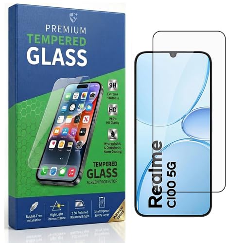 Image of Tempered Glass Compatible With Realme C100 5G 6.8 | 9H Hardness | HD Clarity | Anti-Fingerprint | High Touch Sensitivity | Premium Screen Protector Guard