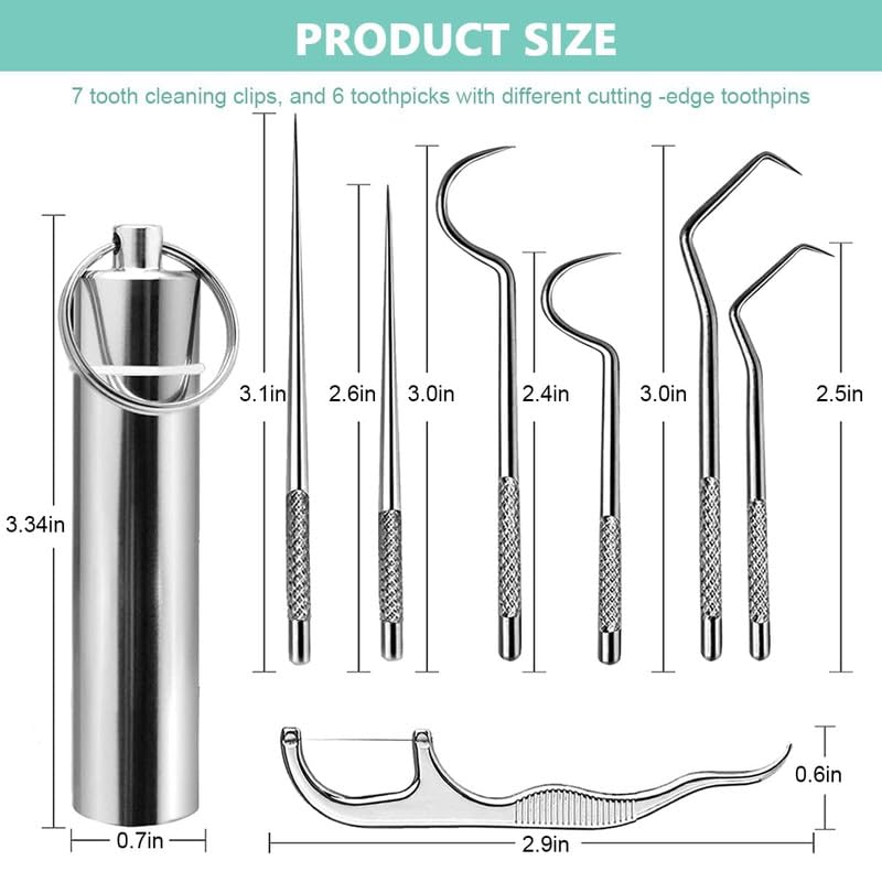 YAVRIXZ Stainless Steel Toothpick Set 7 PCs Portable Metal Pocket Toothpicks Reusable Teeth Cleaning Kit 3
