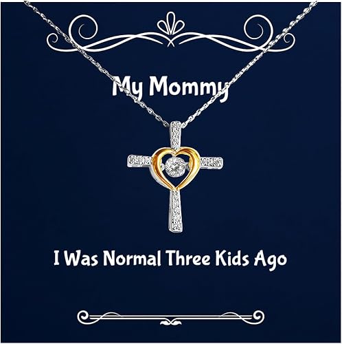 Perfect Mommy Cross Dancing Necklace, I Was Normal Three Ago, Gifts For Mother, Present From Son, Jewelry For Mommy, Mommy and me gifts, Unique baby