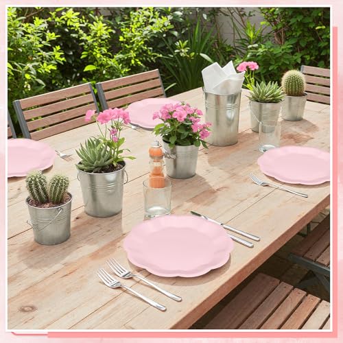 Image of NatNarr 30 Pcs Pink Plates, 9 Inch Scalloped Pink Paper Plates Disposable Dinner Plate Dessert Cake Party Plate for Birthday Party, Wedding, Bridal Shower, Baby Shower