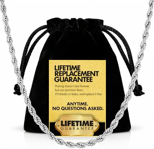 LIFETIME JEWELRY 3mm Diamond Cut Rope Chain Necklace 24k Real Gold Plated