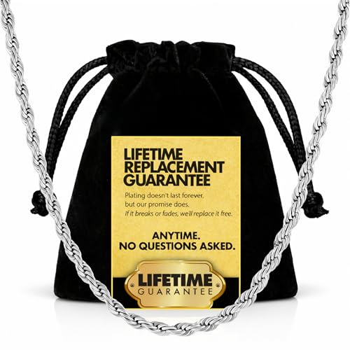 LIFETIME JEWELRY 3mm Gold Rope Chain for Men & Women 24k Real Gold Plated Diamond Cut Gold Chain Necklace Women & Necklace for Men 14 to 36 Inch (20 inches White Gold)