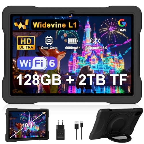 Tablet 10 Zoll Android mit 5G WiFi 6, Octa-Core, 20GB RAM + 128GB ROM (TF 2TB), Widevine L1, Pädagogische IWawa App, 6000mAh,Bluetooth 5.0, 1280 * 800,GMS ,2026 Neueste Tablet mit Eva Case - Schwarz