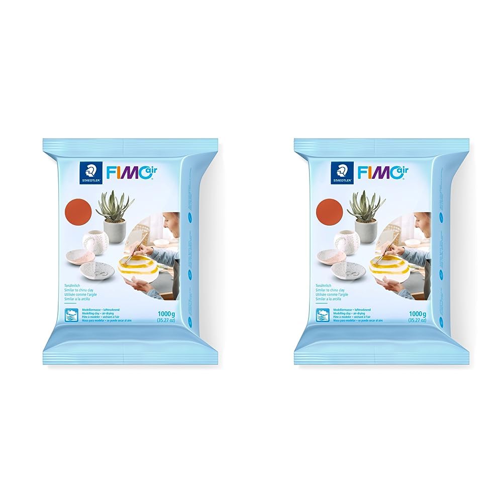 STAEDTLER Fimo Air Basic 8101-76 Air Drying Modelling Clay 1 kg - Terracotta (Pack of 2)