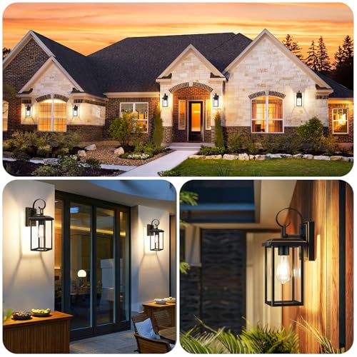 Image of BesLowe 2-Pack 15 inch Outdoor Wall Lights, Bronze Modern Porch Sconces | Waterproof, Rust-Resistant, Durable Metal with Clear Glass, Standard E26 Socket, Easy to Install