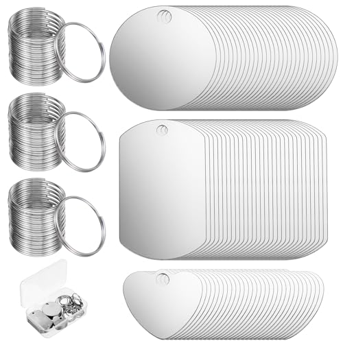 DOPENSPI Lot de 24 porte-clés vierges en acier inoxydable - 3 formes - Avec anneau porte-clés - En métal argenté - Pour la gravure de marques d'animaux de...