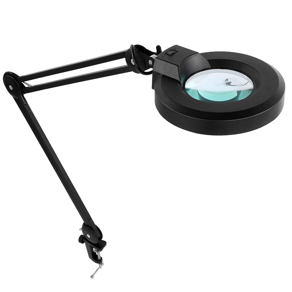 Fafeicy Lupenleuchte Zum Anklippen, LED-Lupenlampe, 5-Fach, Schwarz, Klemmleuchte Zum Lesen, Sticken, Gravieren, Nähen, Schmuck, Reparatur und Kleine Elektronikarbeiten