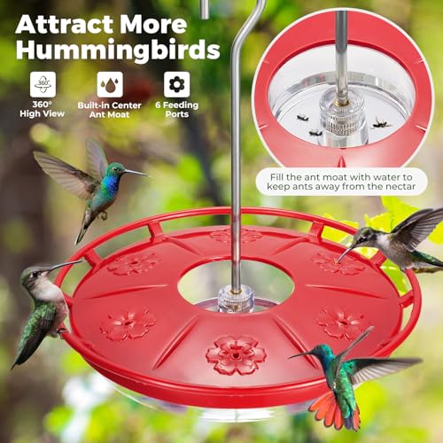 Image of Kingsyard 2 Pack 16 OZ Disc Hummingbird Feeders for Outdoors Hanging, 6 Bee Proof Feeding Ports Leak-Proof Humming Nectar Bird Feeder, Ant Moat Easy Clean, Jelly Oriole Feeders, Garden Decor Gifts