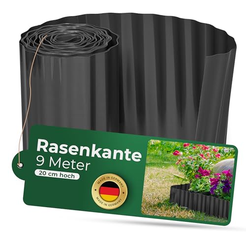 Novatool Beetumrandung 20 cm hoch I 9 Meter I Anthrazit I Beeteinfassung Gießrand Begrenzung Garten Rasenkante Kunststoff Beeteingrenzung Rasenbegrenzung Rasenumrandungen Beetumrandungen