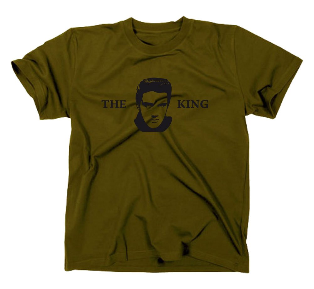 Styletex23 Men's Green Elvis Presley The King T-Shirt, Olive Xl