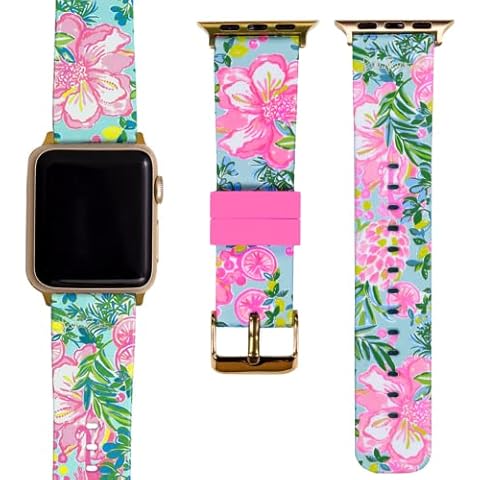 Lilly Pulitzer Silicone Watch Band Sized to Fit 38mm & 40mm Smartwatches, Compatible with Apple Watch Series 1-6 and SE, Fruity Flamingo Cover