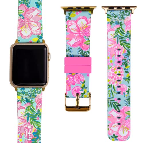 Lilly Pulitzer Silicone Watch Band Sized to Fit 38mm & 40mm Smartwatches, Compatible with Apple Watch Series 1-6 and SE, Fruity Flamingo
