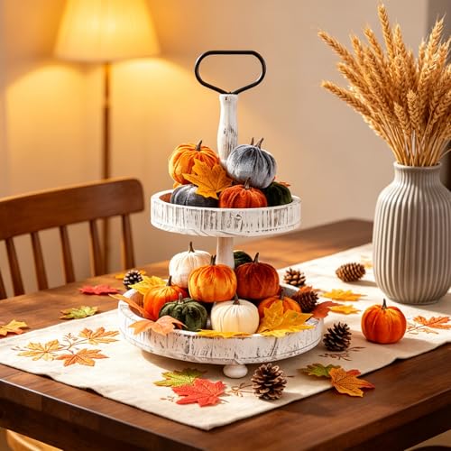 Image of Super Holiday 15PCS Fall Artificial Velvet Pumpkins Decor, 5 Colors Foam Faux Fall Pumpkins Decorations, for Home Autumn Harvest Halloween Thanksgiving Party Table Centerpiece Decor.