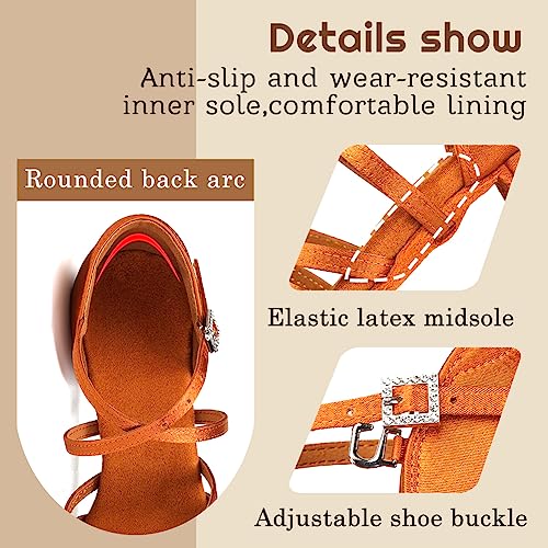 Gilrs Latin Dance Shoes Tan Low Heel Tango Salsa Ballroom Dance Practice Shoes2