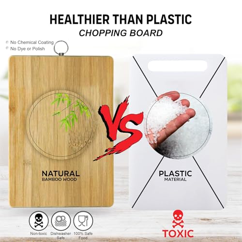 Chopping Board Heavy Duty Cutting Board with Steel Hanging Hook Multipurpose Wooden Platter Board Chops Handy Board Home Kitchen Use Camping BBQ Chicken Meat Cheese Board 30x 20cm (1pc) - Image 4