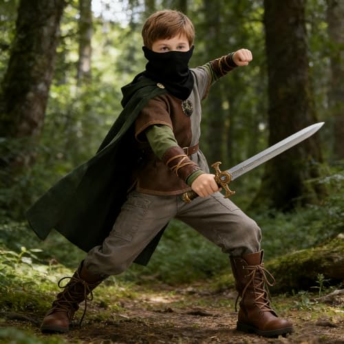 Image of 8 Pcs Medieval Viking Costume for Kids Boys Renaissance Dress Up