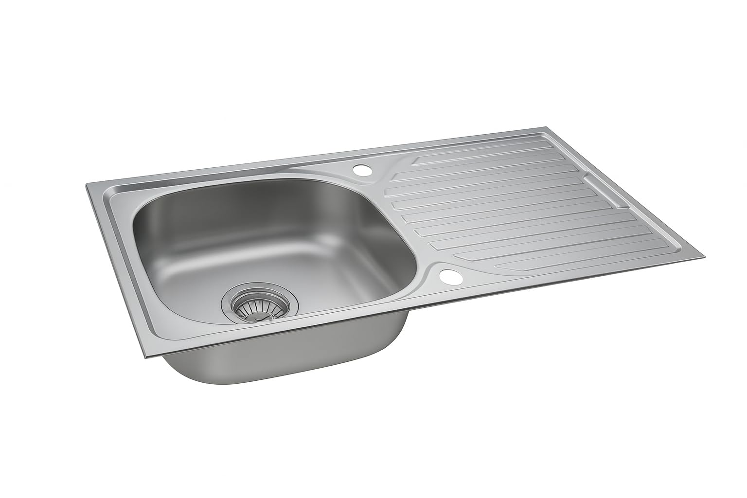 Evier Inox 1 Bac en acier inoxydable 76 x 43,5 cm – Évier encastrable – Avec siphon, trou de robinet et égouttoir
