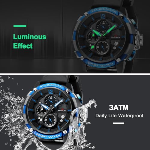 Image of MEGALITH Heavy Duty Watches for Men: Sport Military Analog Wrist Watch | 1 /10 Sec Chronograph, Large Face, Silicone, Waterproof Luminous, Black Everyday Watch, Work Outdoor,Gifts for Husband Father