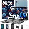 Tablet Android 15 de 10 pulgadas, tableta 2026 con teclado, 24 GB+256 GB+2 TB expandir, tabletas 2 en 1 con 8 núcleos, WiFi 5G, 8000 mAh, BT5.0, GMS, GPS, Gemini AI, tabletas PC con ratón, funda