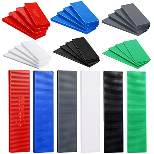 Image of Konohan 300 Pcs Plastic Flat Shims Structural Tile Plastic Shims for Leveling, 3 /64, 5 /64, 1 /8, 5 /32, 3 /16, 1 /4, Green, Black, White, Grey, Blue, Red