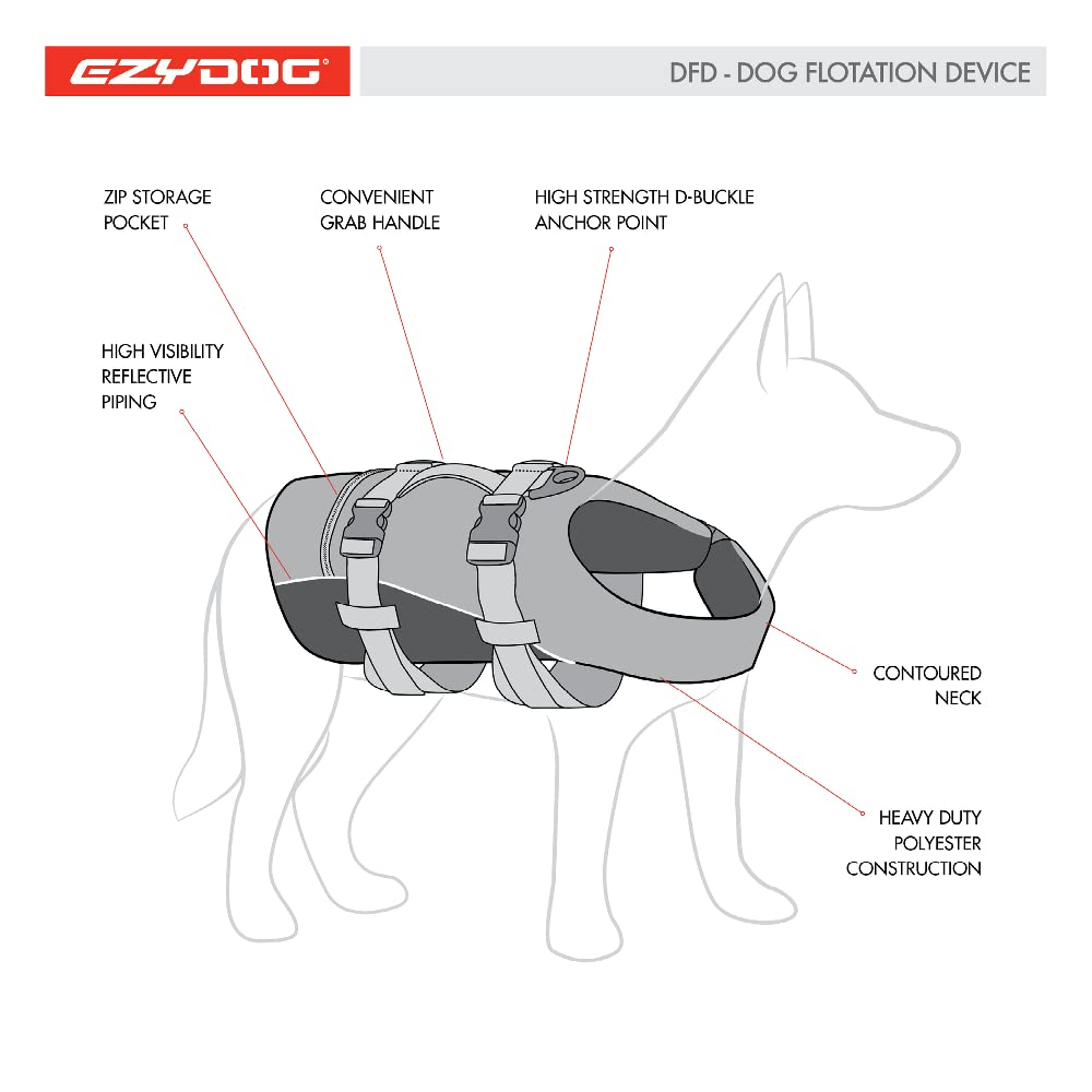 EzyDog Chaleco Salvavidas para Perros - DFD - Ideal para Natación y para Que tu Cachorro esté Seguro en el Agua, Perros Seguridad Natación Ropa (XL, Rojo)